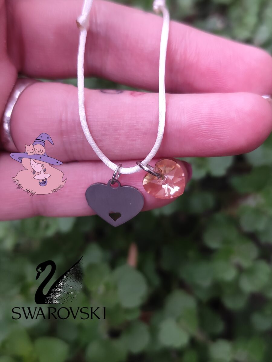 Гривна със сърчице Swarovski CR Golden Shadow и гравирано сърце